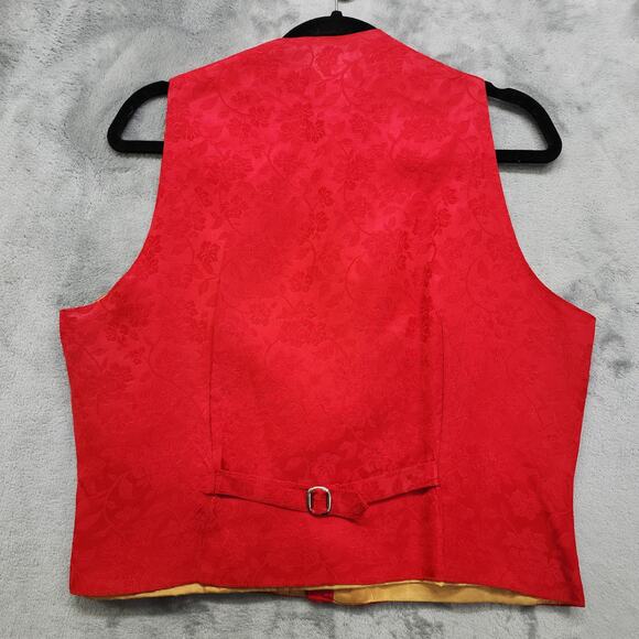 Vintage 50s Levi's Western Wear Big E Short Horn Poker Vest Mens M Red Jacquard - Picture 4 of 9